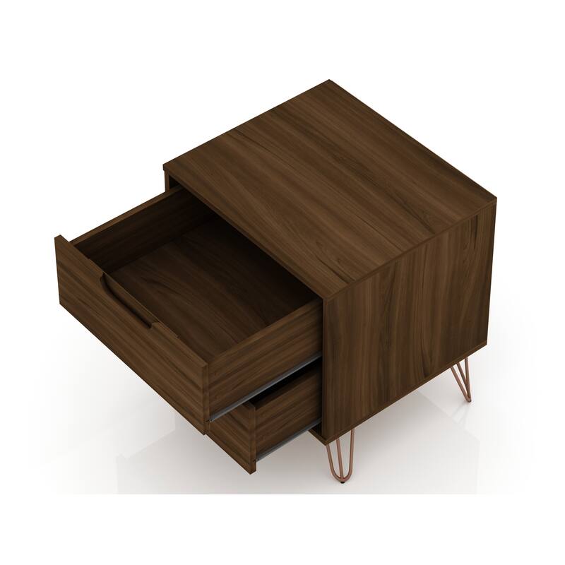 Mid-Century Modern 2-Drawer Nightstand in Chestnut Brown, 20.08\