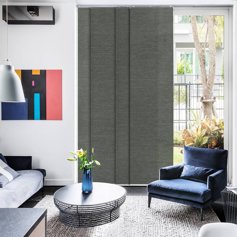 GoDear Design Natural Woven Adjustable Sliding Panel Track Blinds, Vertical Blinds, Dazzling Series, 45.8"- 86" W x 96" L - Obsidian