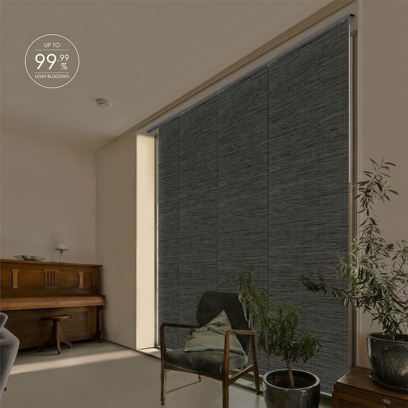 GoDear Design 99.99% Blackout & Sheer Natural Woven Adjustable Sliding Panel Track Blinds, Vertical Blinds, 45.8"- 86" W x 96" L