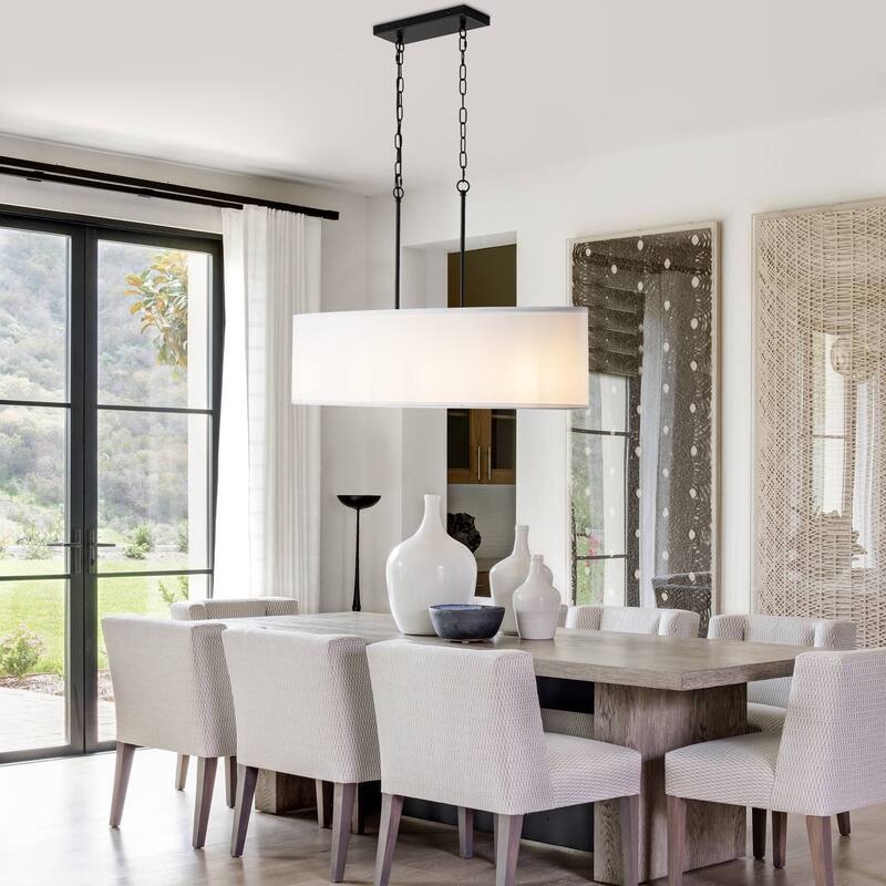 36.02-inch 4-light oval fashionable double chain chandelier with fabric lampshade