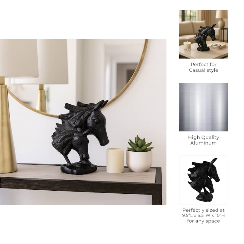 Horse and Foal Sculpture for Home Decor - 10", Black - 10.0"