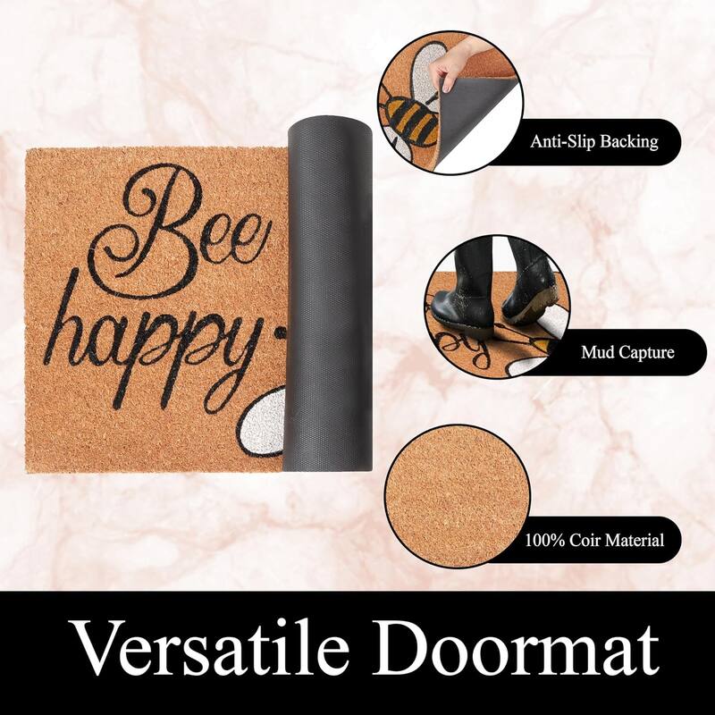 A1HC Natural Coco Coir Door Mat with Heavy Duty Non-Slip PVC Backing - 18" x 30" - Easy to Clean