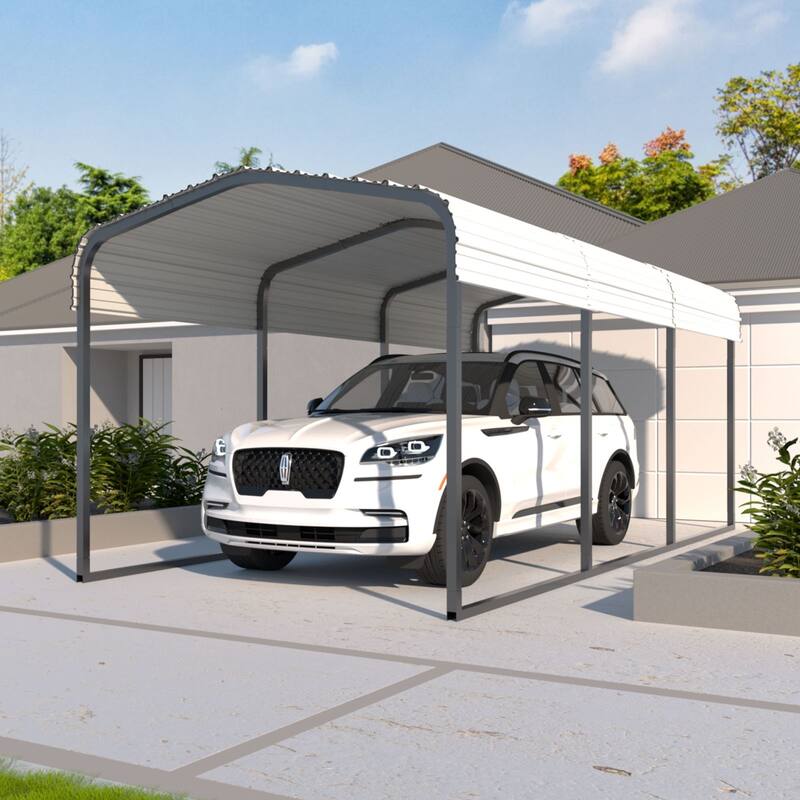 VEIKOUS Metal Carport, Heavy Duty Steel Carport Garage and Shelter, White - 10'×15’