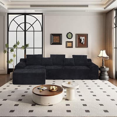 111.2" Modern L-Shaped Sectional Sofa - Modular Velvet Couch with Adjustable Configurations, Black Polyester Chenille