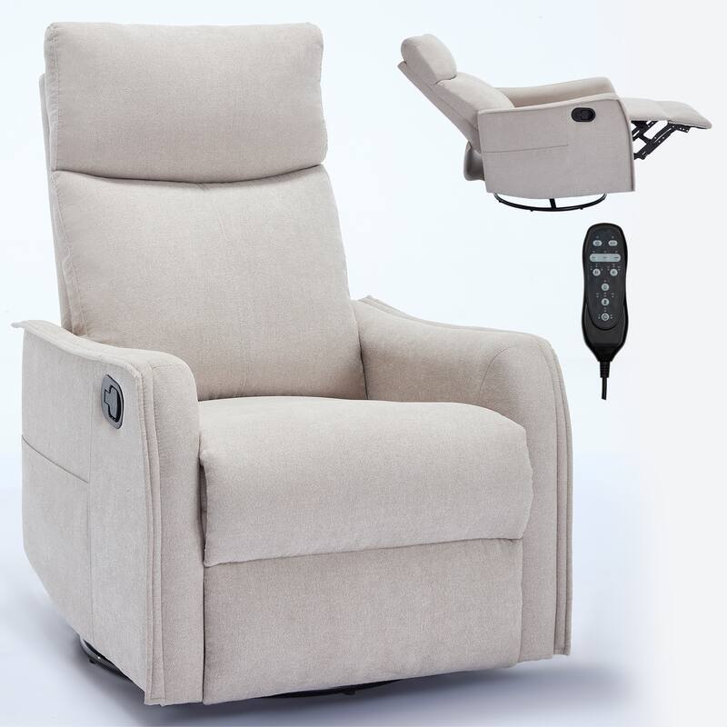 Roomfitters Swivel Rocker Recliner Chair, Manual Massage Glider Armchair with Heat & Vibration, Fabric Living Room Sofa