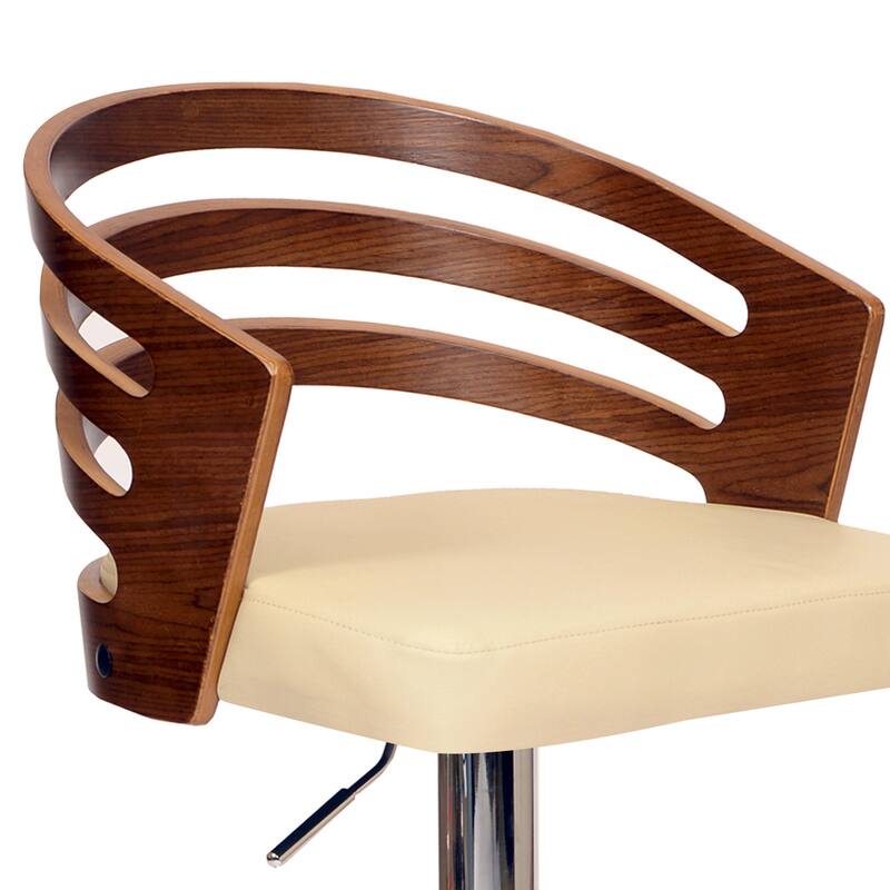 25" Adjustable Height Swivel Kitchen Bar Stool with Cream Faux Leather Seat and Walnut Wood Backrest - 44"H x 19"W x 19"D