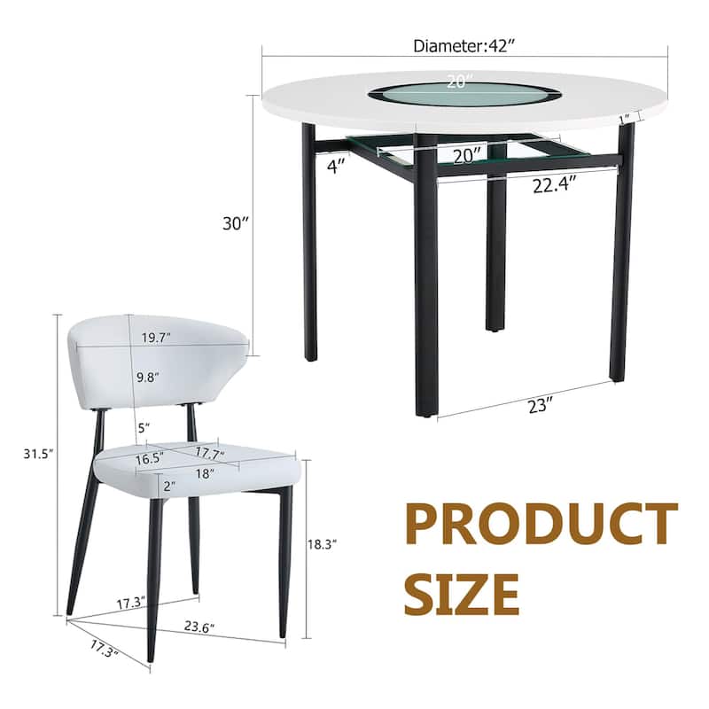 5-Piece Dining Table Set, 42" Modern Round Table with Lower Shelf, 4 Chairs, Minimalist Dining Table and Chairs Set for 4