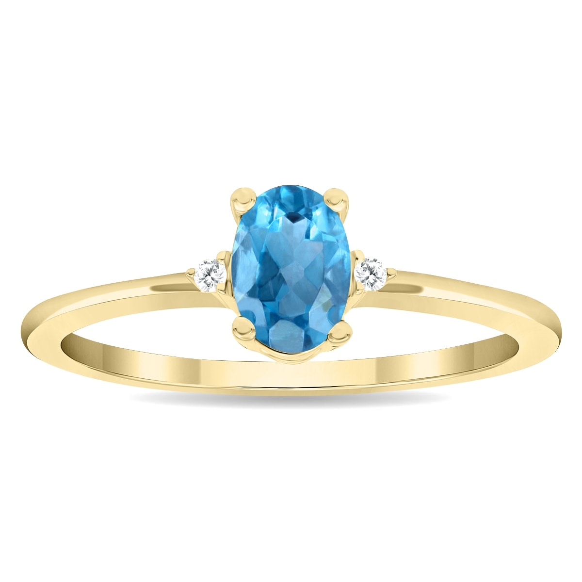 Marquee Women's Oval Shaped Blue Topaz and Diamond Classic Band in 10K Yellow Gold