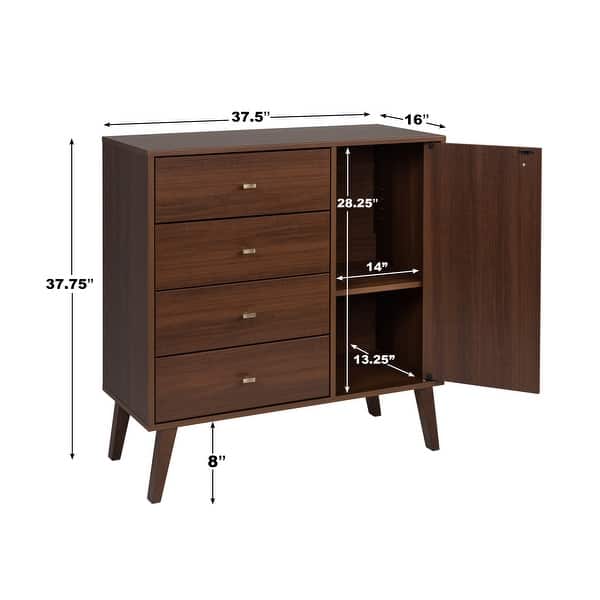 dimension image slide 0 of 4, Prepac Milo Mid Century Modern 4-Drawer Chest with Door