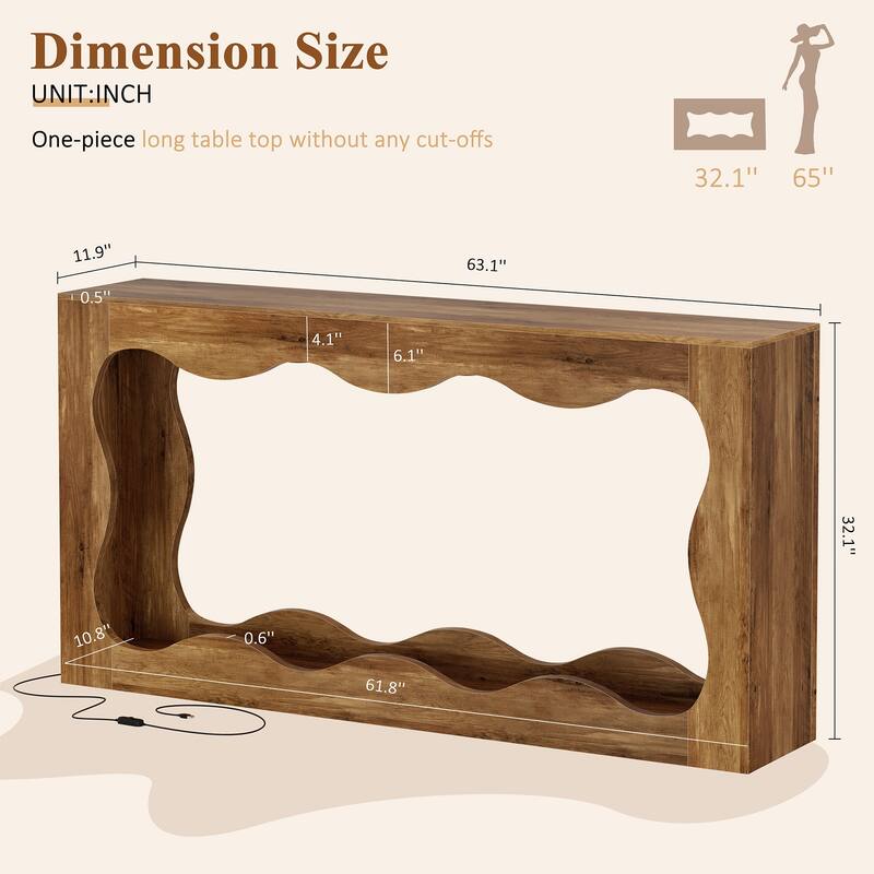63-Inch Wooden Console Table with RGB & Curved Design, Entryway Table for Entryway Hallway