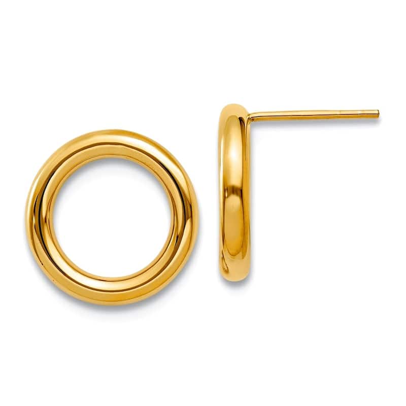 Curata 14k Yellow or White Gold 15mm Medium Open Circle Post Earrings - Yellow Gold