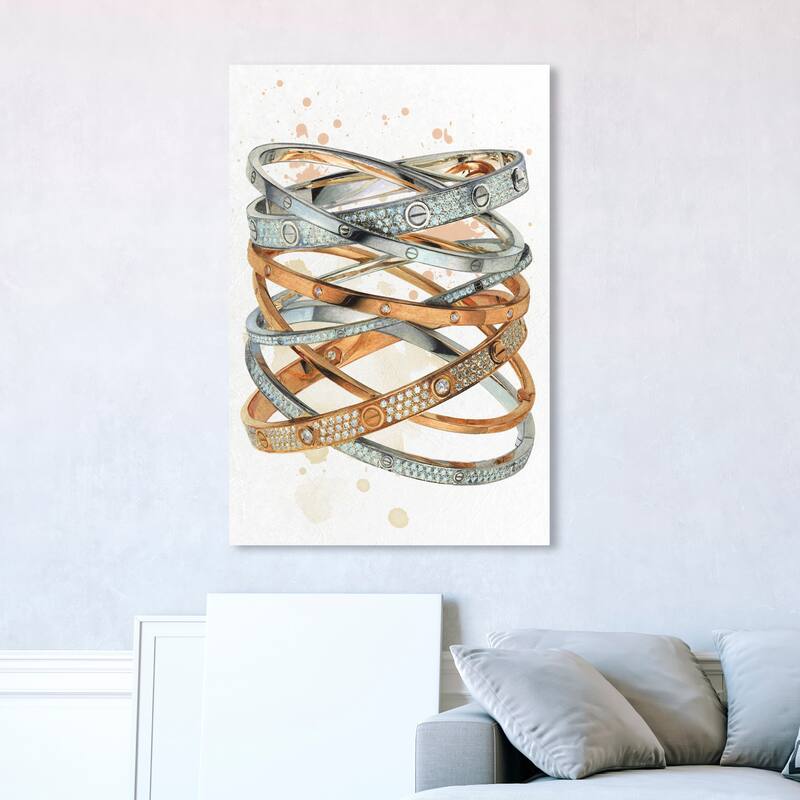 Wynwood Studio Fashion and Glam Doll Memories - Bling bling art Gray and Silver Glam Wall Art Canvas Print - 45 x 30