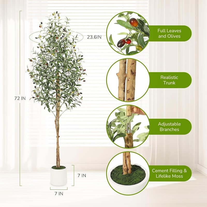 2 Pack Artificial Faux Olive Tree with White Planter for Home Office Decor