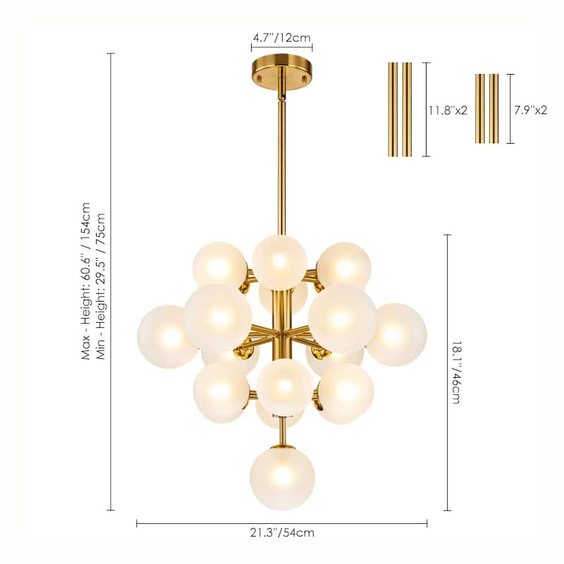 Burness 19-Light 4-Tiered Cluster Sputnik Atomic Glass Globe Bubble Chandelier