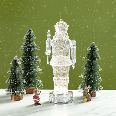 Glitzhome 12.5"H Lighted Swirling Crystal Nutcracker Figurine Snow Waterglobe - LED Snow Globe