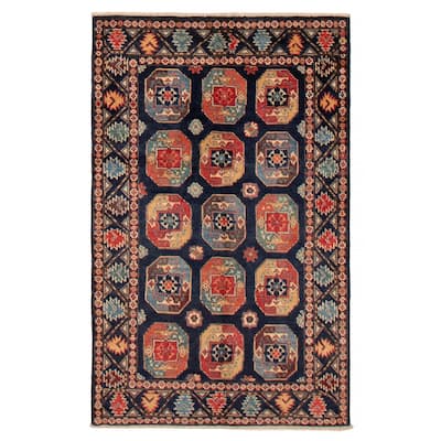 ECARPETGALLERY Hand-knotted Uzbek Ghazni Navy Wool Rug - 3'10 x 6'0