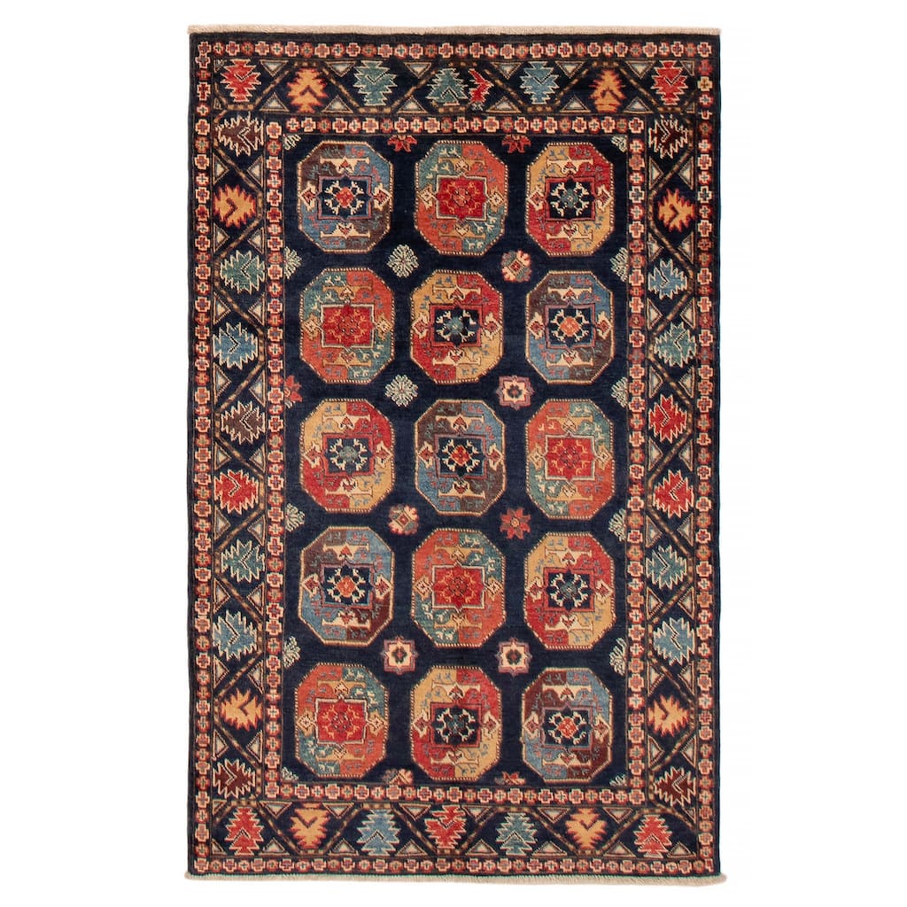 ECARPETGALLERY Hand-knotted Uzbek Ghazni Navy Wool Rug - 3'10 x 6'0