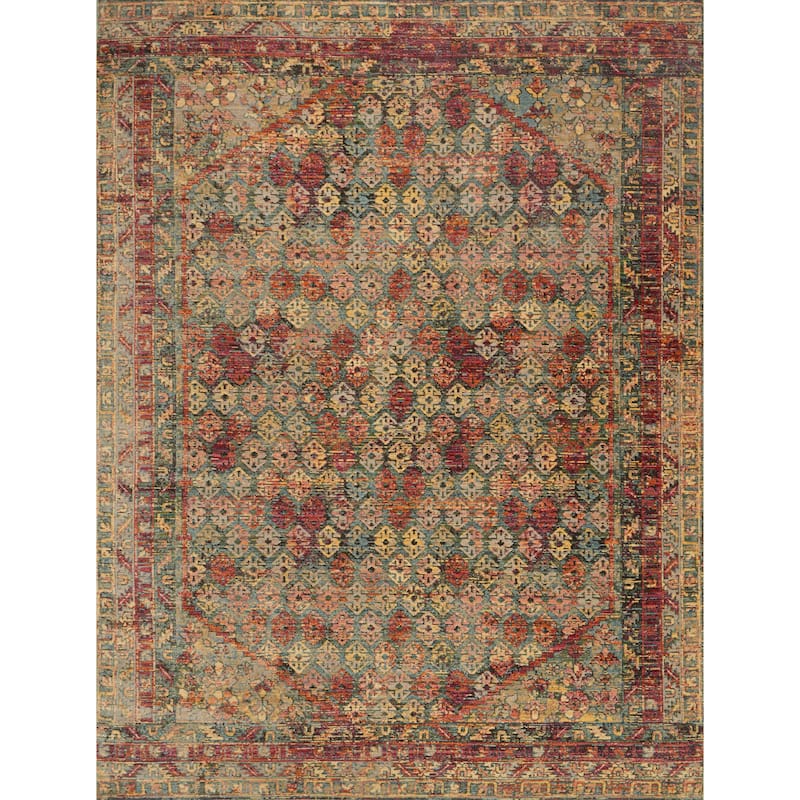 Alexander Home Genova Diamond Fiesta Transitional Border Rug - 12' x 15' - Slate/Berry - Runner/Rectangle