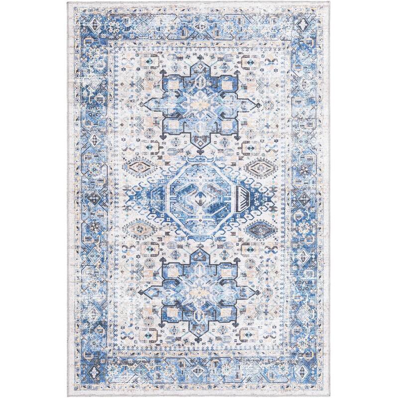 Traditional Tira Collection Area Rug - 4'x6' - Royal Blue