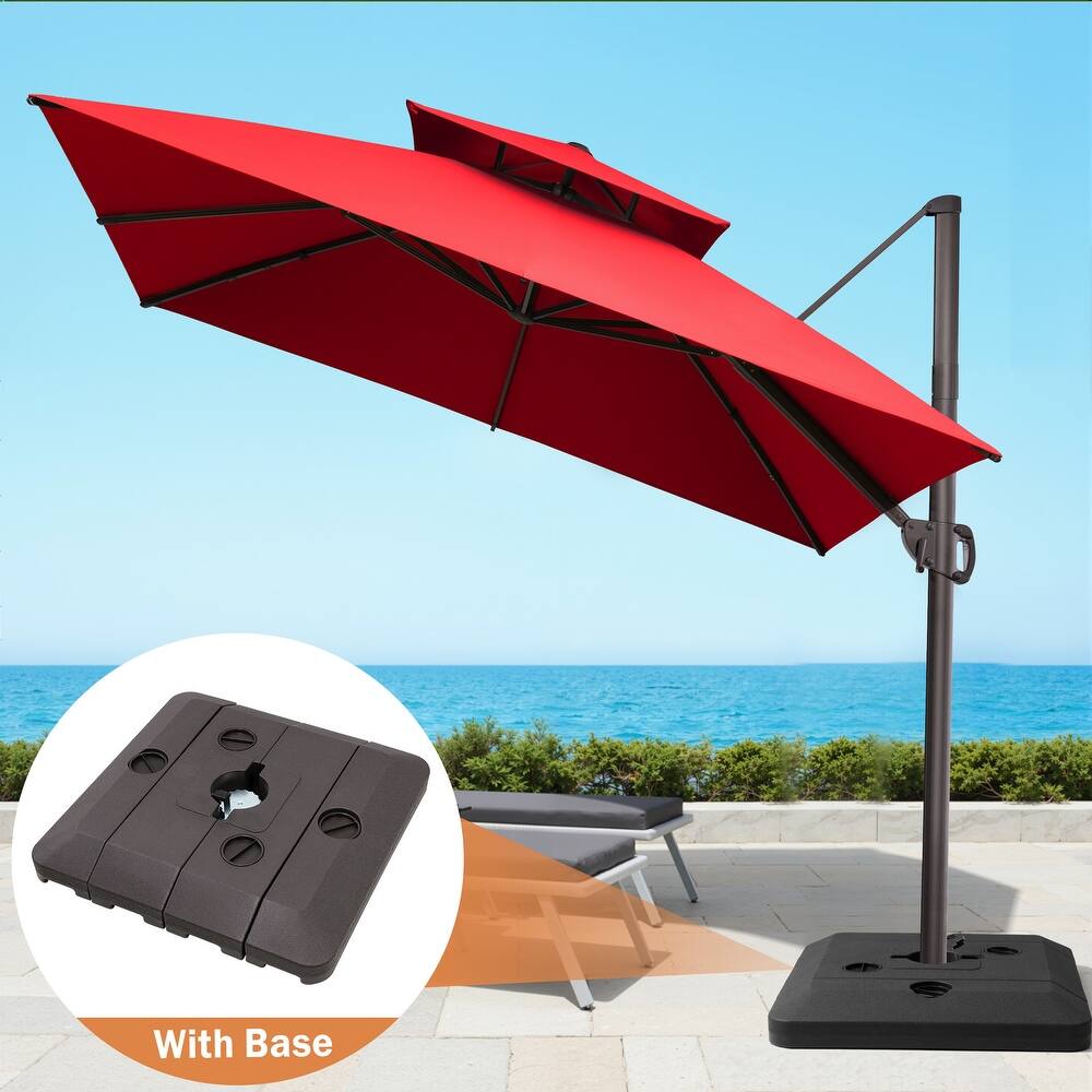 10 ft Square Patio Cantilever-Offset Umbrella 360 Degree Rotation with Offset Base