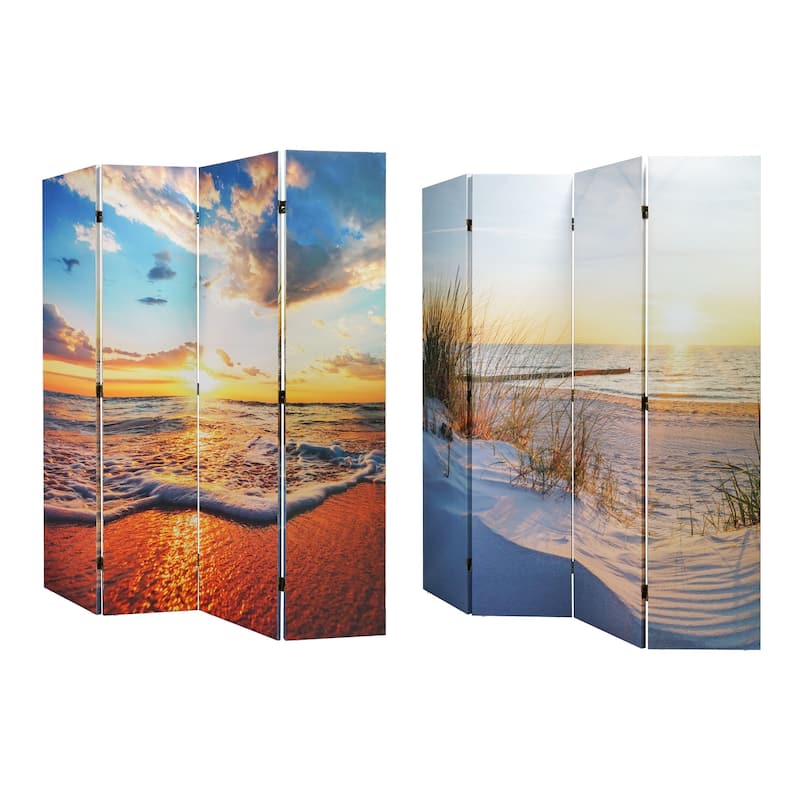 American Art Decor Double-Sided Canvas Room Divider, 4 Panels, 70" H x 63" L - Baltic Sea