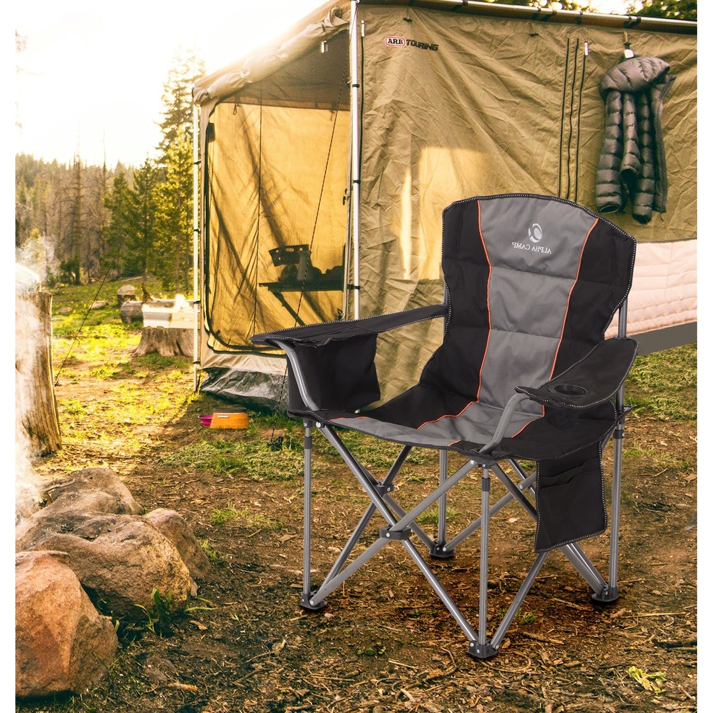 ALPHA CAMP Oversized Folding Chair Heavy Duty Support 450 LBS Steel Frame  Collapsible Padded Arm Chair with Cup Holder Bed Bath  Beyond 34178172