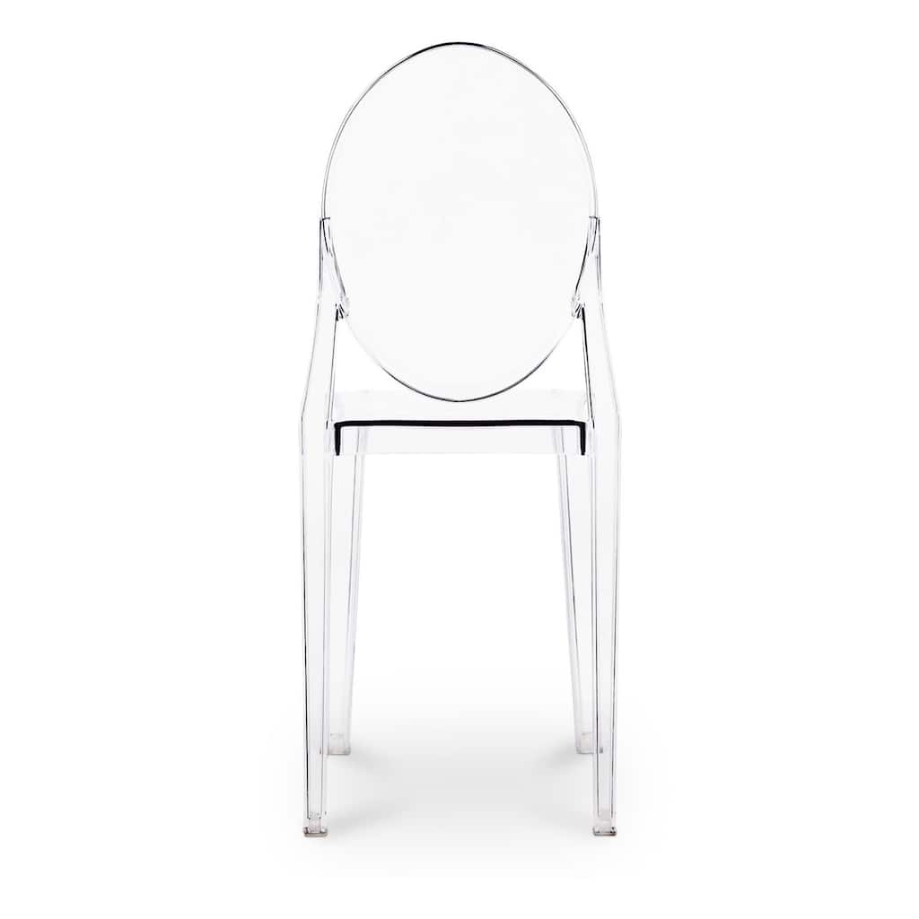 Clear Acrylic Solid Back Side Chair with Plastic Legs for Dining or Living Room - 15.5” x 15” x 36” (D x W x H)