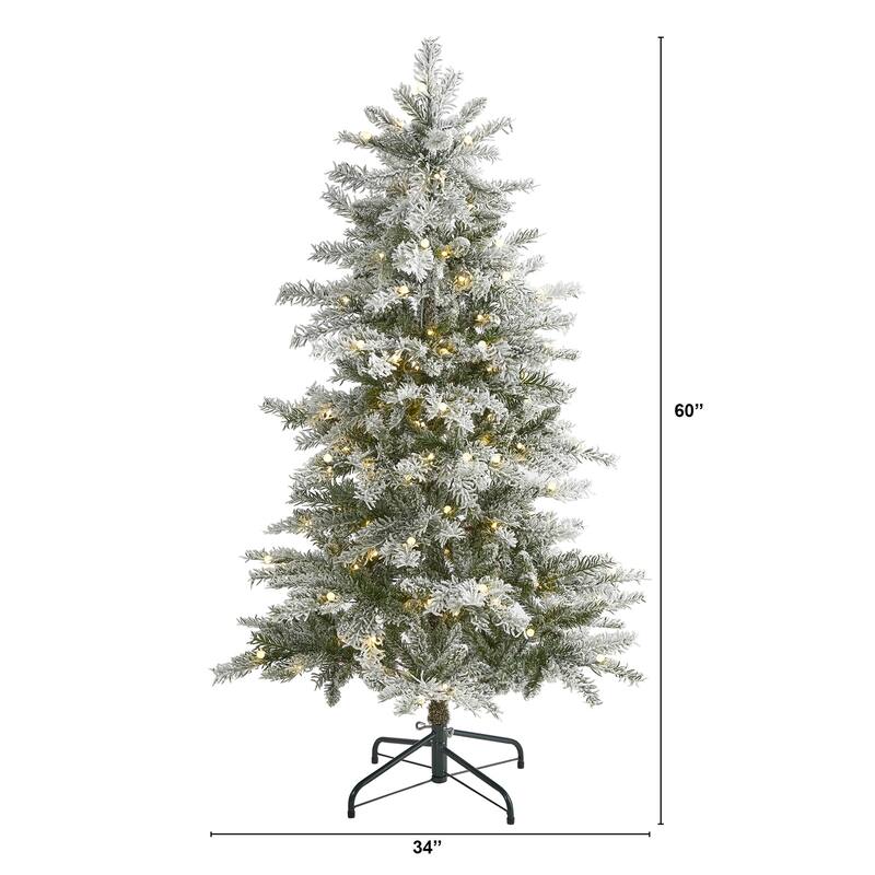 5Ft Slim Artificial Spruce Christmas Tree with Warm White LED Lights - Holiday Decor - Green - 60