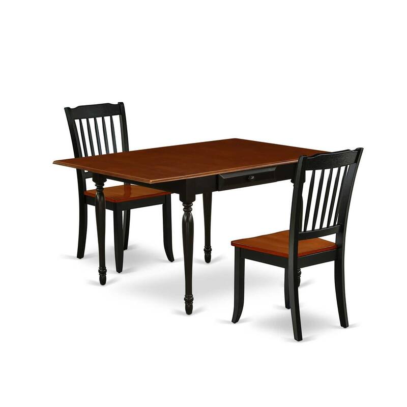 HomeStock 3-Piece Black and Cherry Finish Solid Wood Top With Dropleaf Dining Table Set