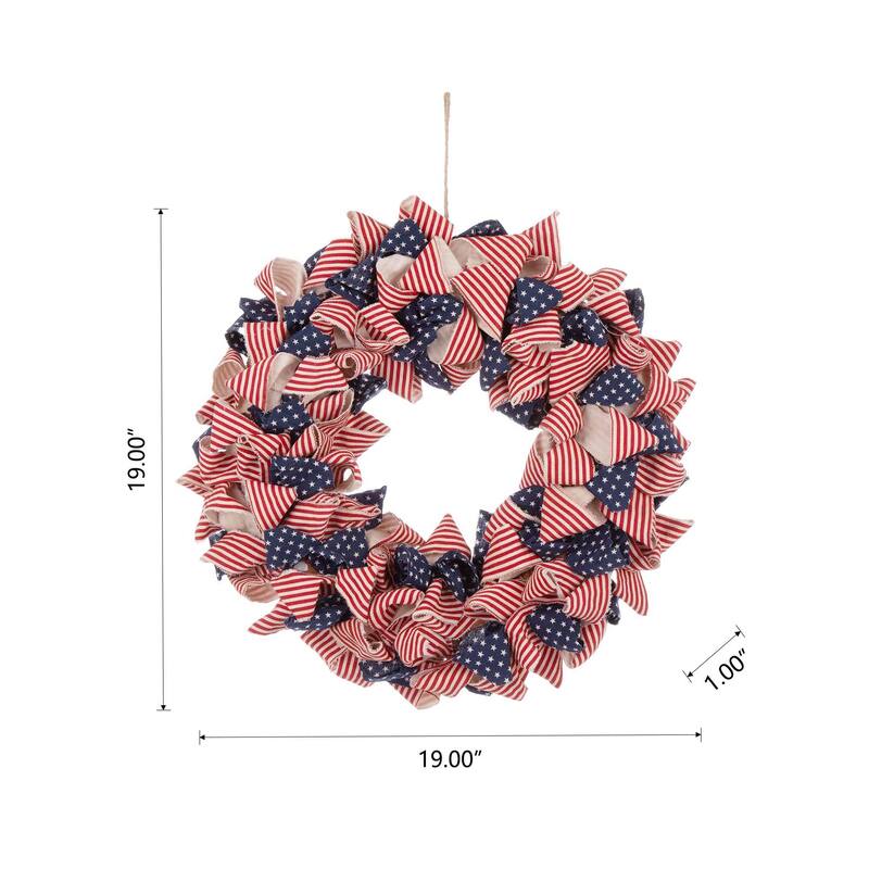 Glitzhome Christmas Patriotic Plaid Fabric Decorative Wreath