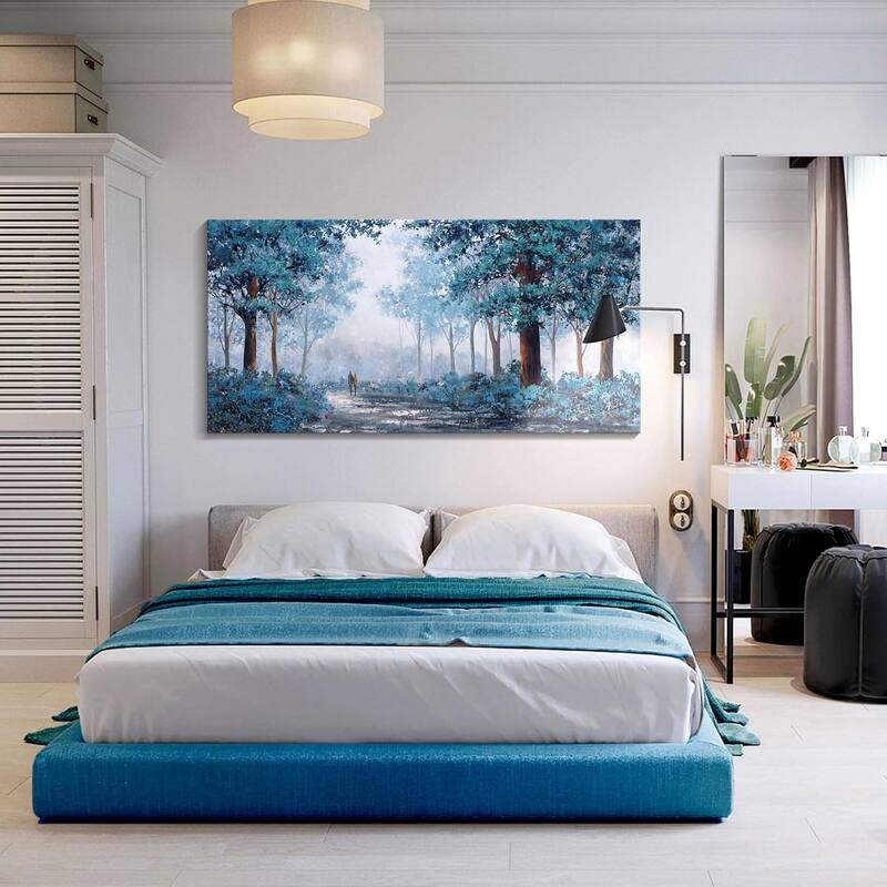 Blue Picture Artwork for Wall - Blue Leaves Plant Forest Wall Decor