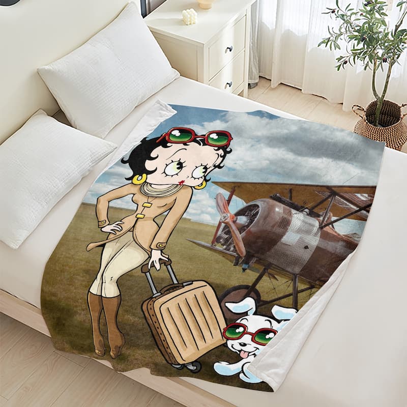 Betty Boop Super Soft Fleece Plush Throw Blanket for Couch Bed Sofa - 60"x80" - Travel Theme