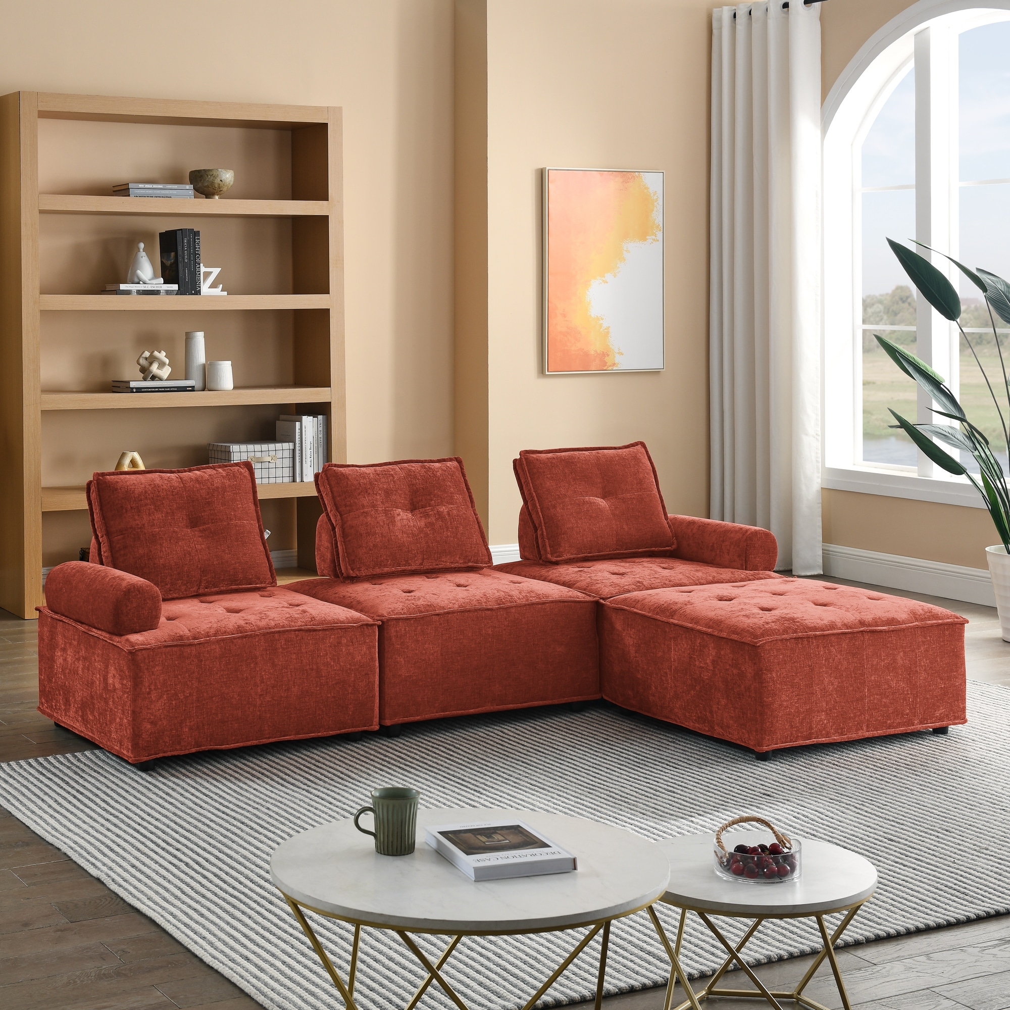 Customizable Chenille L Shaped 4 Seater Modular Sofa with Lounge Chairs