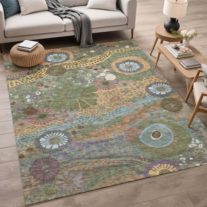 Machine Washable Indoor/ Outdoor Whimsy Floral Chantille Rug