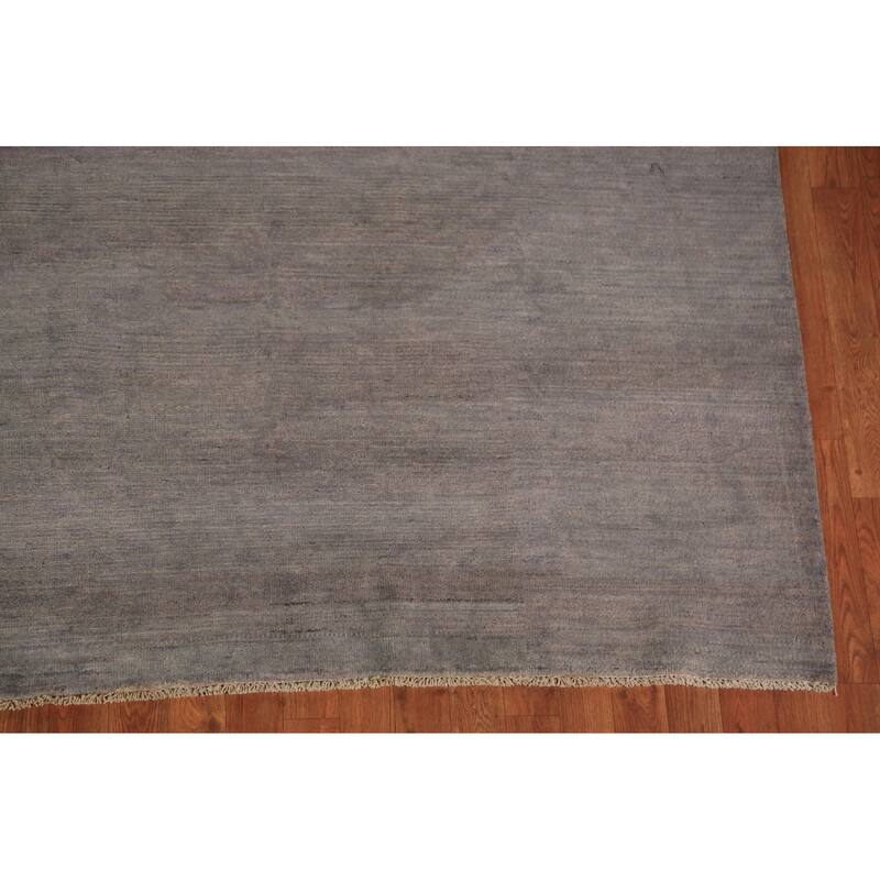 Modern Gabbeh Area Rug Hand-Knotted Grey Oriental Wool Carpet - 9'2" x 11'9"