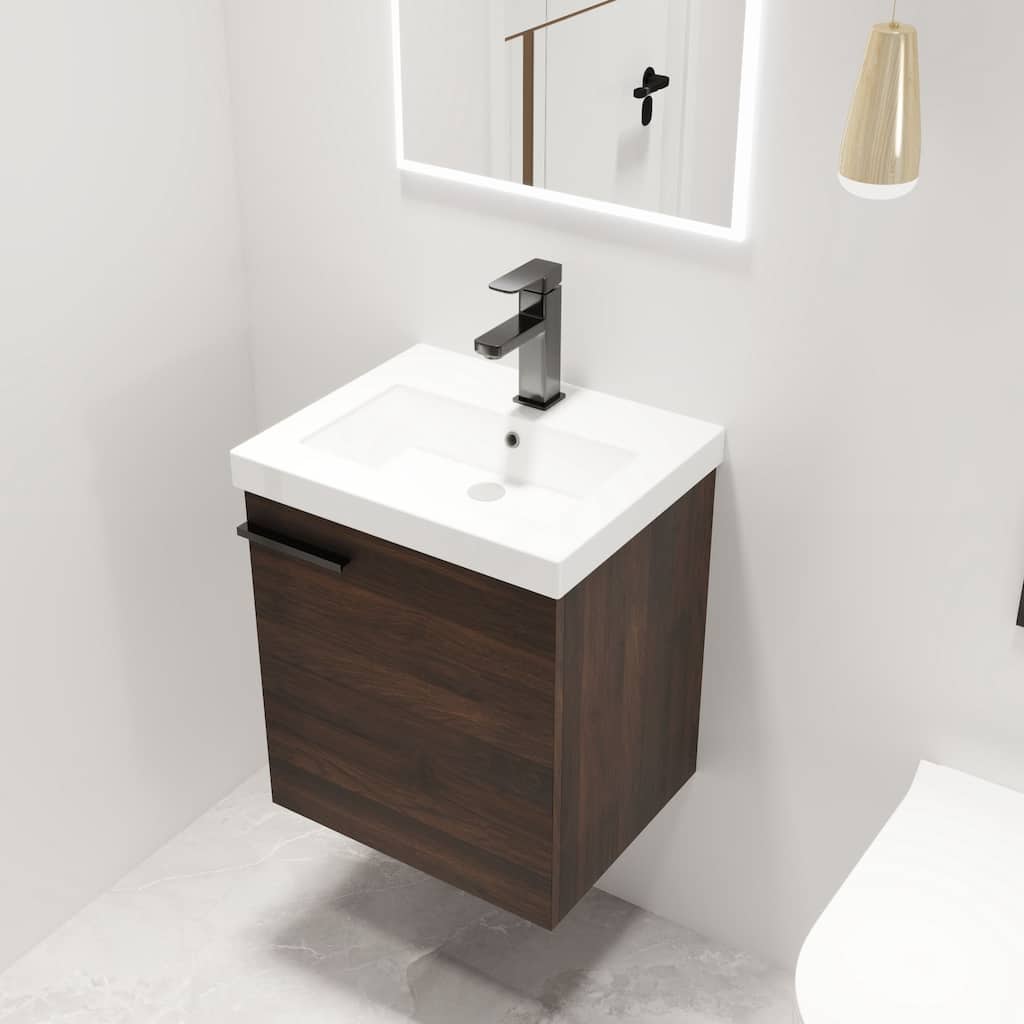 Malwee 18" Floating Bathroom Vanity, Mini Wall Mounted Bathroom Vanity with Ceramic Sink and Soft Close Door