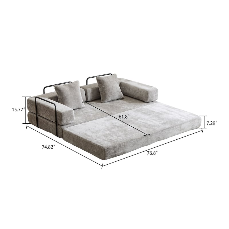 Modern Minimalist Compressed Upholstered Convertible Two-Seater Sofa Bed with External Metal Frame