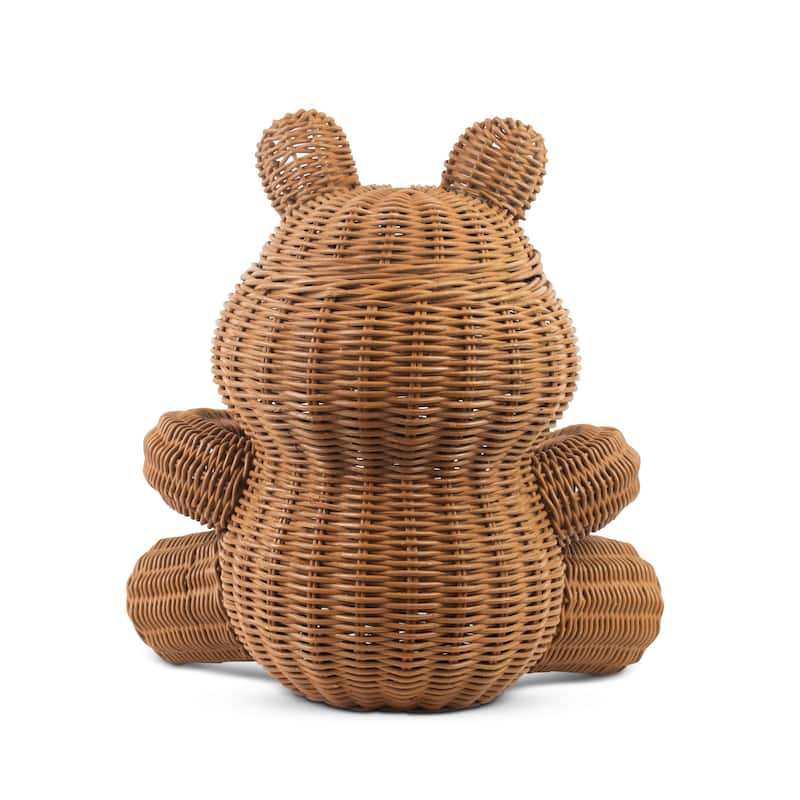 Brown Bear Rattan Storage Basket with Lid Decorative Home Decor Hand Woven Shelf Organizer Cute Handmade Handcrafted Gift