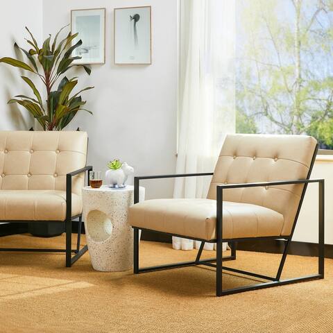 Glitzhome Set of Two 30.5"H Mid-Century PU Leather Tufted Accent Chairs