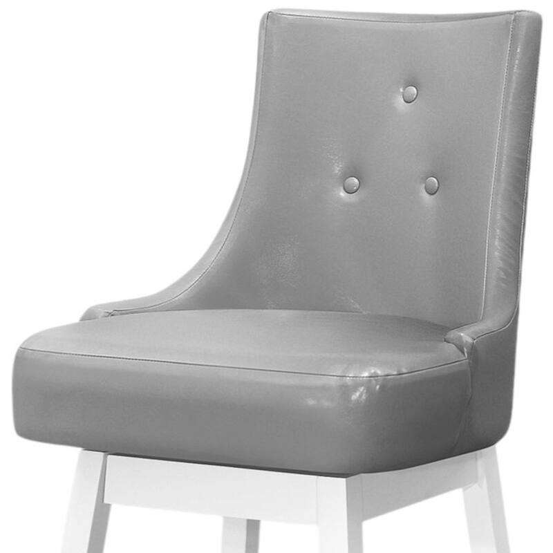 HomeRoots Set of Two 29 " Gray And White Faux Leather And Solid Wood Swivel Bar Height Bar Chairs
