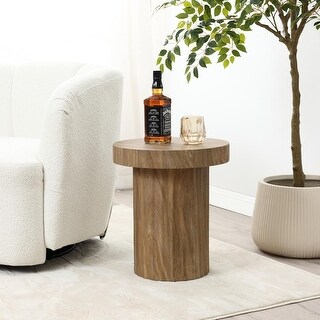 18 Inch Round Wood Side Table with Natural Oak Finish, Mid Century ...