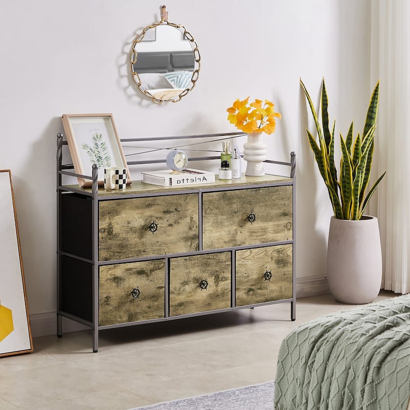 Javlergo Wooden Dresser w/ 5 Drawers Furniture Storage Chest for Bedroom, Living Room - Grey