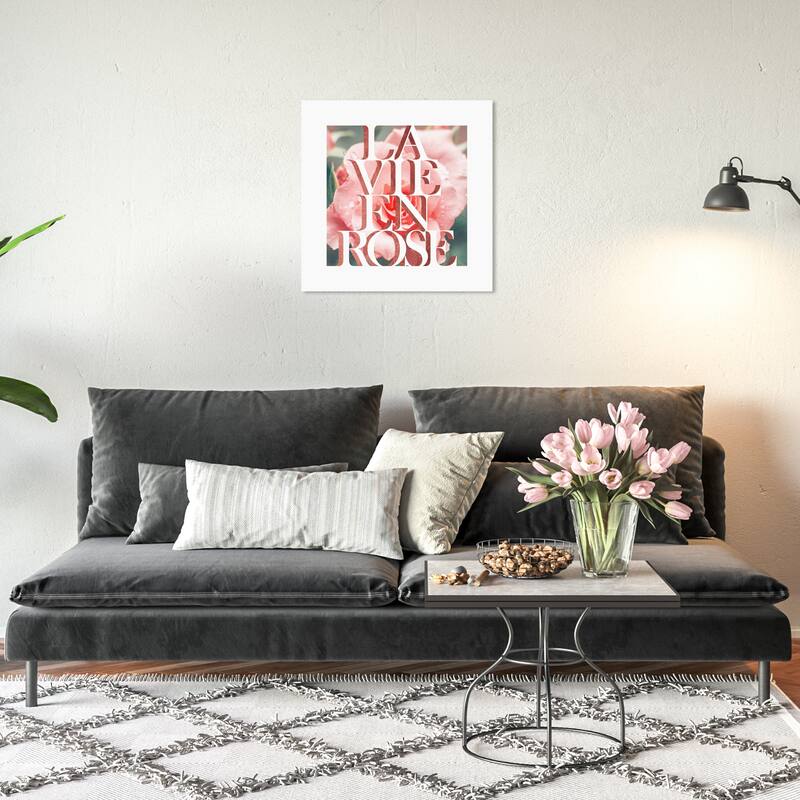 Wynwood Studio Prints Typography and Quotes La Vie En Rose Photo Pink and Pastel Pink Rustic Wall Art Canvas Print - 20 x 20