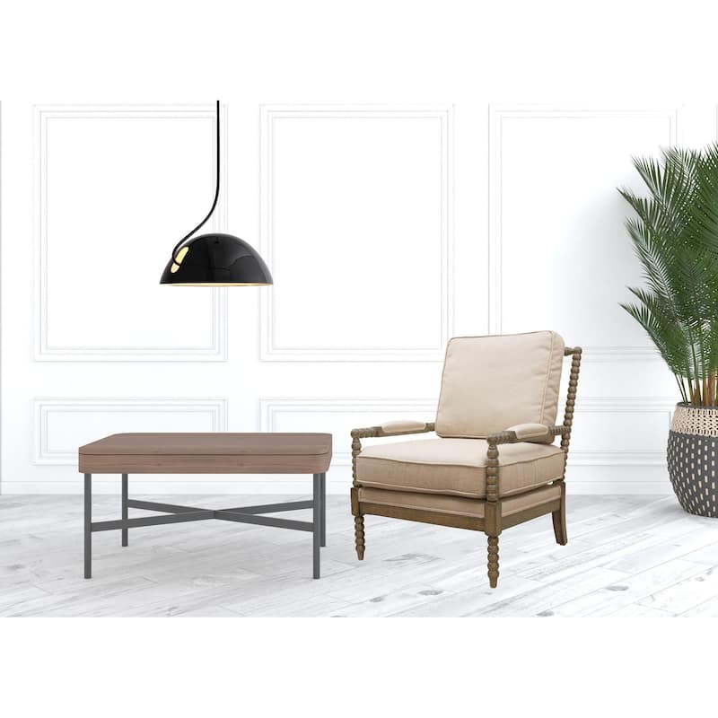 HomeRoots 25" Ivory Cushion And Natural Beaded Arm Chair - 25