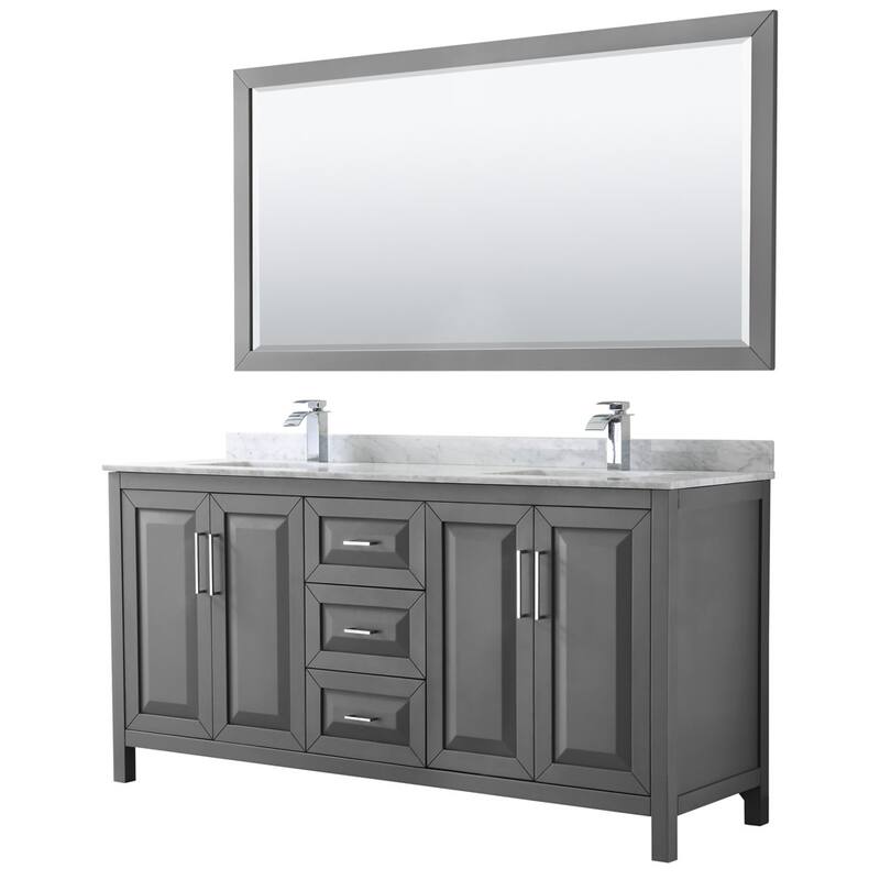 Wyndham Collection Daria 72" Free Standing Double Vanity Set with MDF - Dark Gray / White Carrara Marble Top / Polished - Steel Finish
