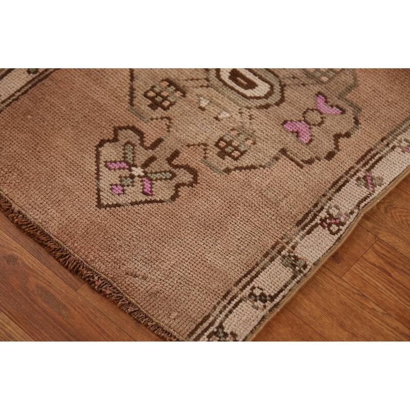 Hand Knotted Oriental 100% Wool Carpet Transitional Geometric Brown Anatolian Area Rug - 2' 7'' X 1' 10''
