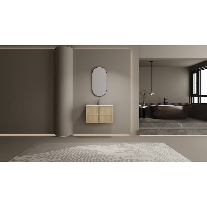 GDFStudio - Cairo Modern Wall-Mounted Bathroom Vanity Set with Scratch-Resistant Resin Sink & Soft Close Doors