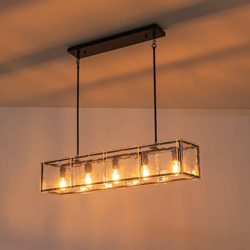 Modern 39.37" Large Rectangle Water Ripple Glass Chandelier for Dining Room - W39.4"