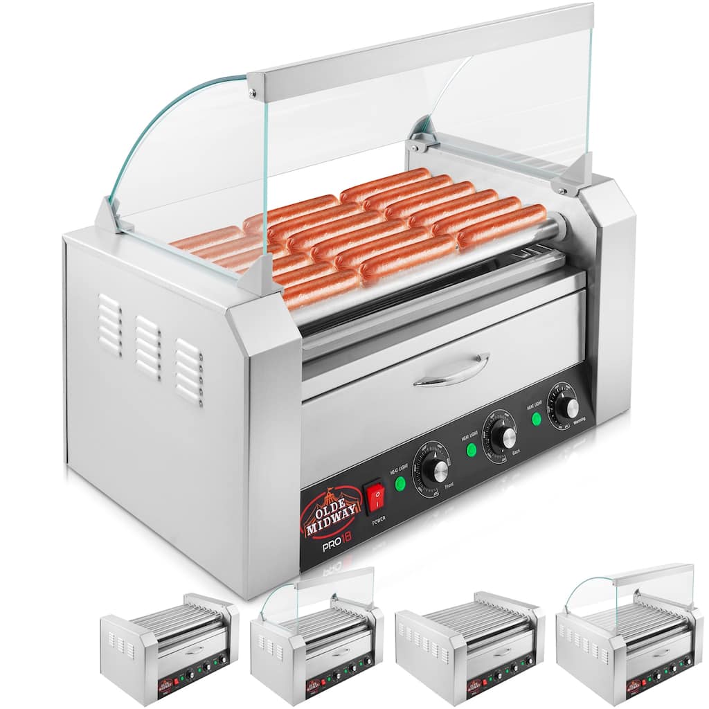 Electric Hot Dog Roller Grill Cooker Machines with Bun Warmer
