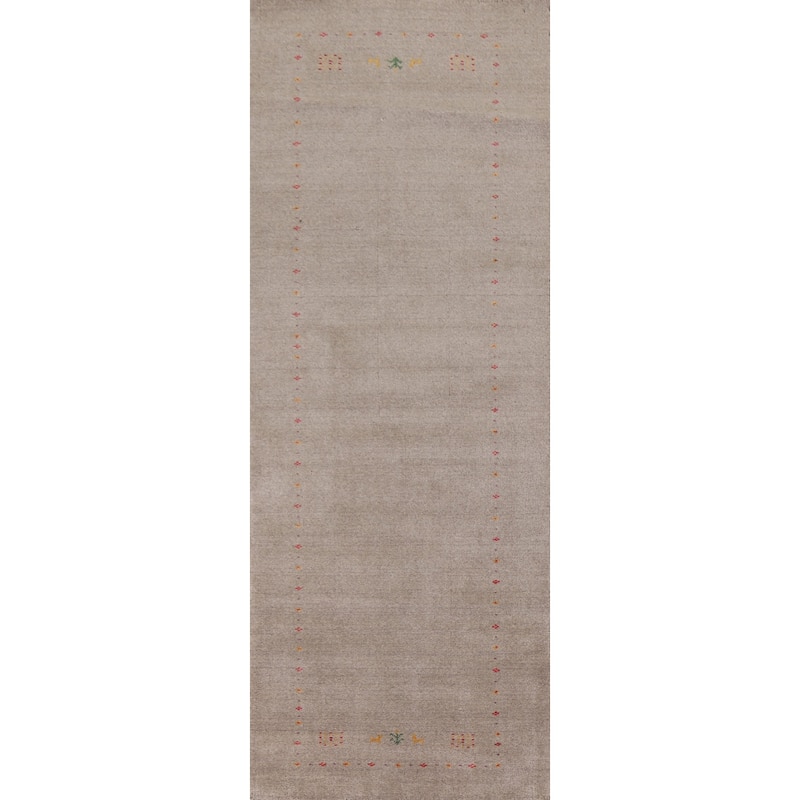 Tribal Gabbeh Beige Runner Rug Handmade Wool Carpet - 2'10"x 9'8"